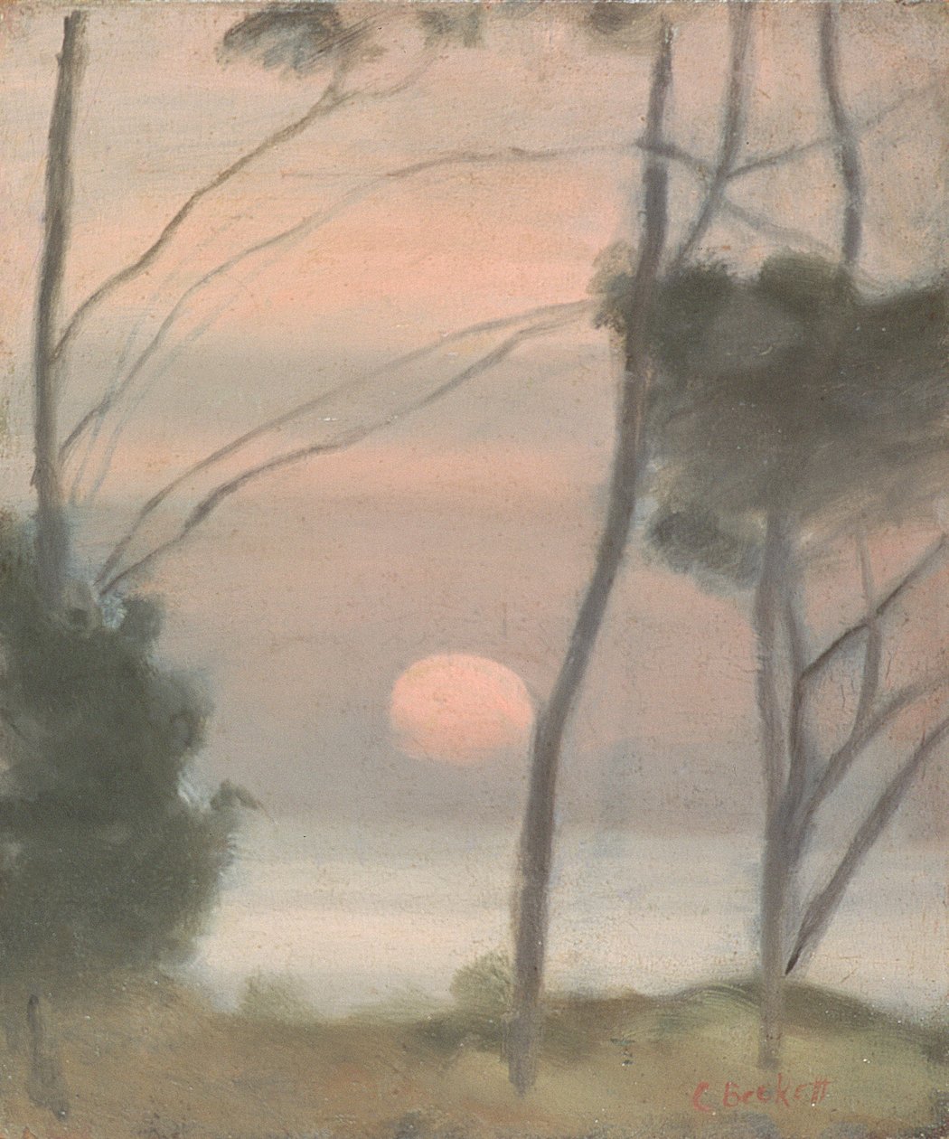 Nascer da Lua, Mentone (óleo no papelão) de Clarice Beckett