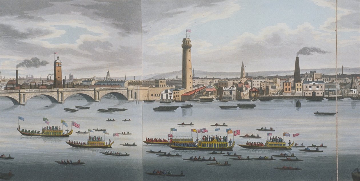 Panorama do rio Tamisa, do Adelphi, c.1829 (aquatint) de Clark