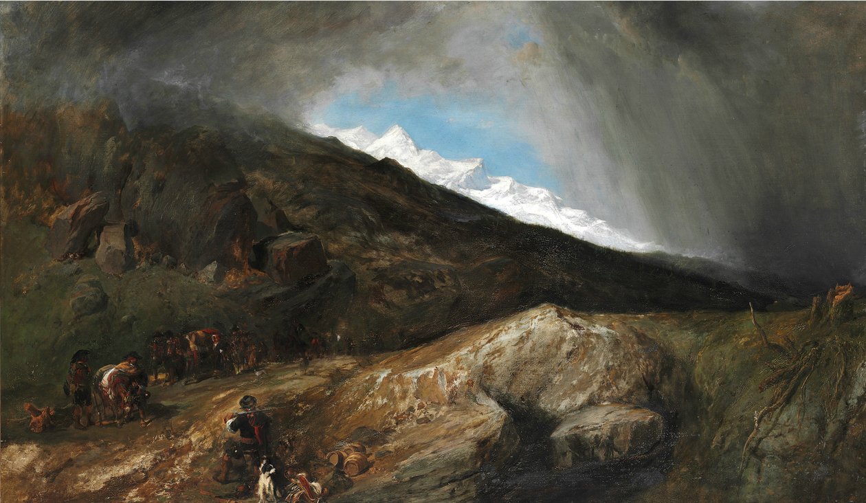 Paisagem montanhosa com um caçador e caminhantes de Clarkson Frederick Stanfield