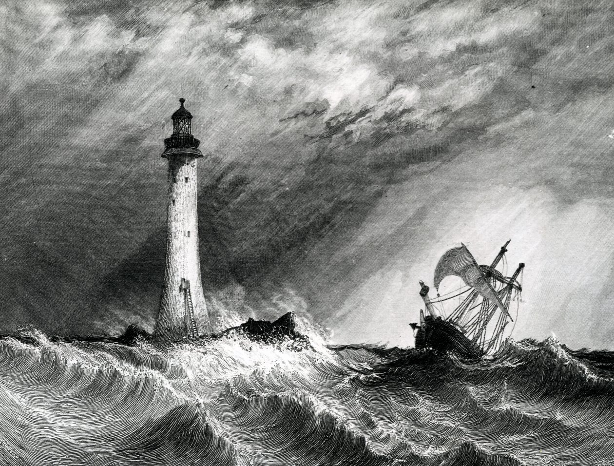 Farol Eddystone, impressão feita por WB Cooke, 1836 de Clarkson Frederick Stanfield