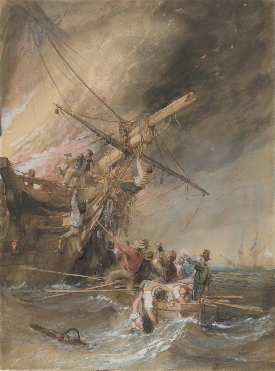 Incêndio no mar, 1820-46. de Clarkson Stanfield