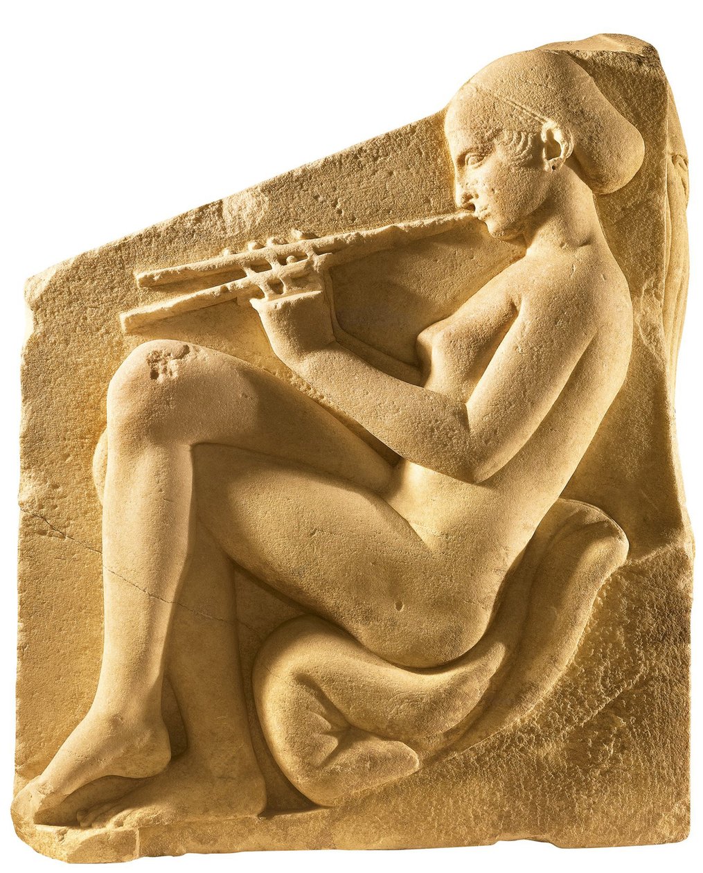 Um jogador de aulos. Altar de Afrodite, o chamado Trono Ludovisi, painel da esquerda, ca 430 aC de Classical Antiquities