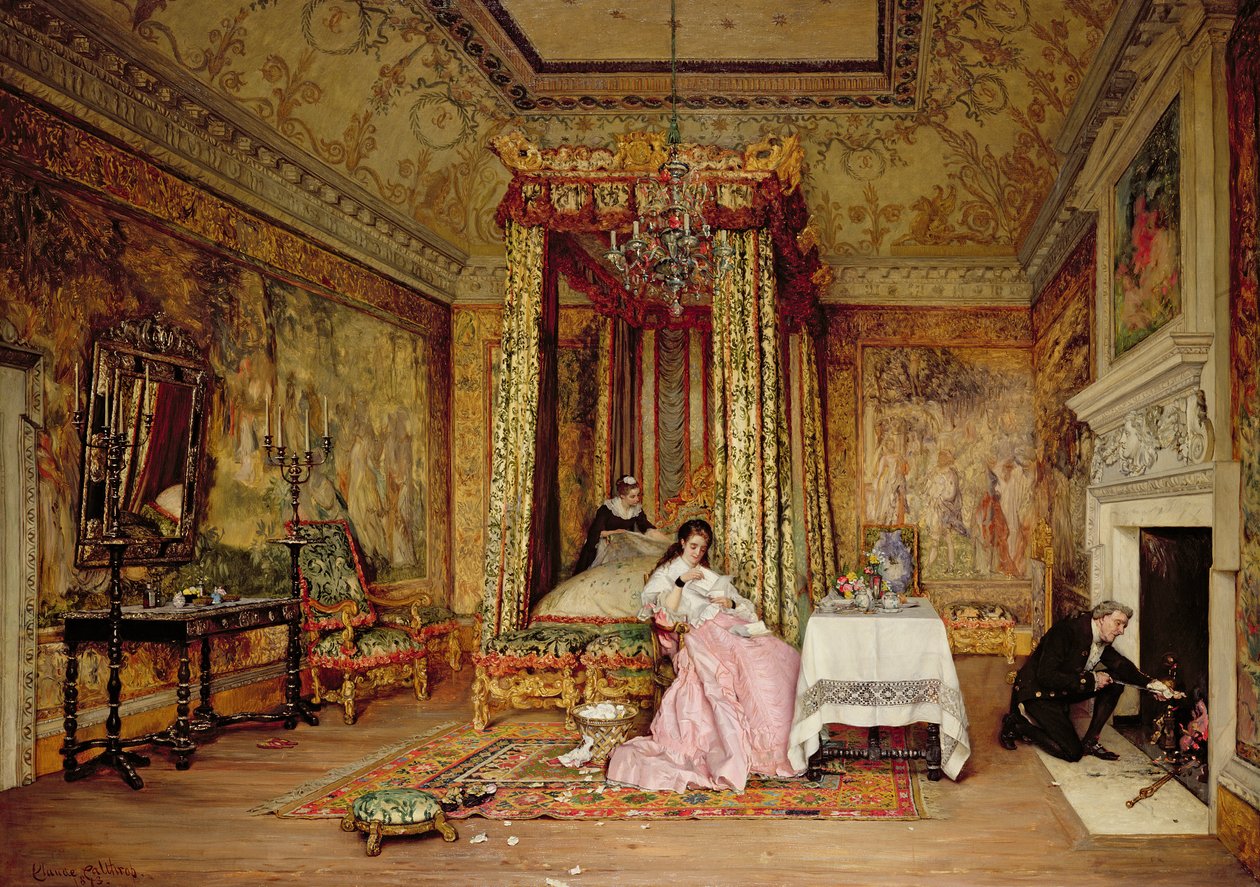 Cartas Antigas - uma cena em Knole, 1873 de Claude Andrew Calthrop