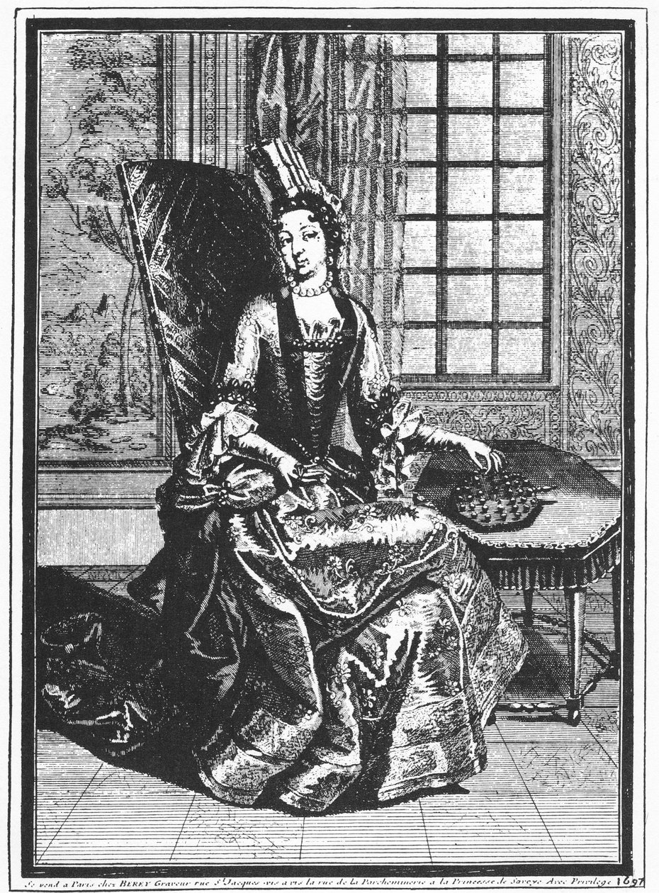 Anne Chabot de Rohan Princesa de Soubise (1663-1709) com Peg Solitaire, pintura de retrato, 1687 de Claude Auguste Berey