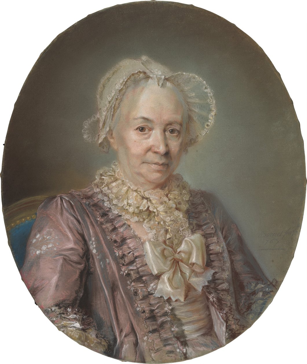Uma senhora idosa em um vestido de seda malva de Claude Bornet
