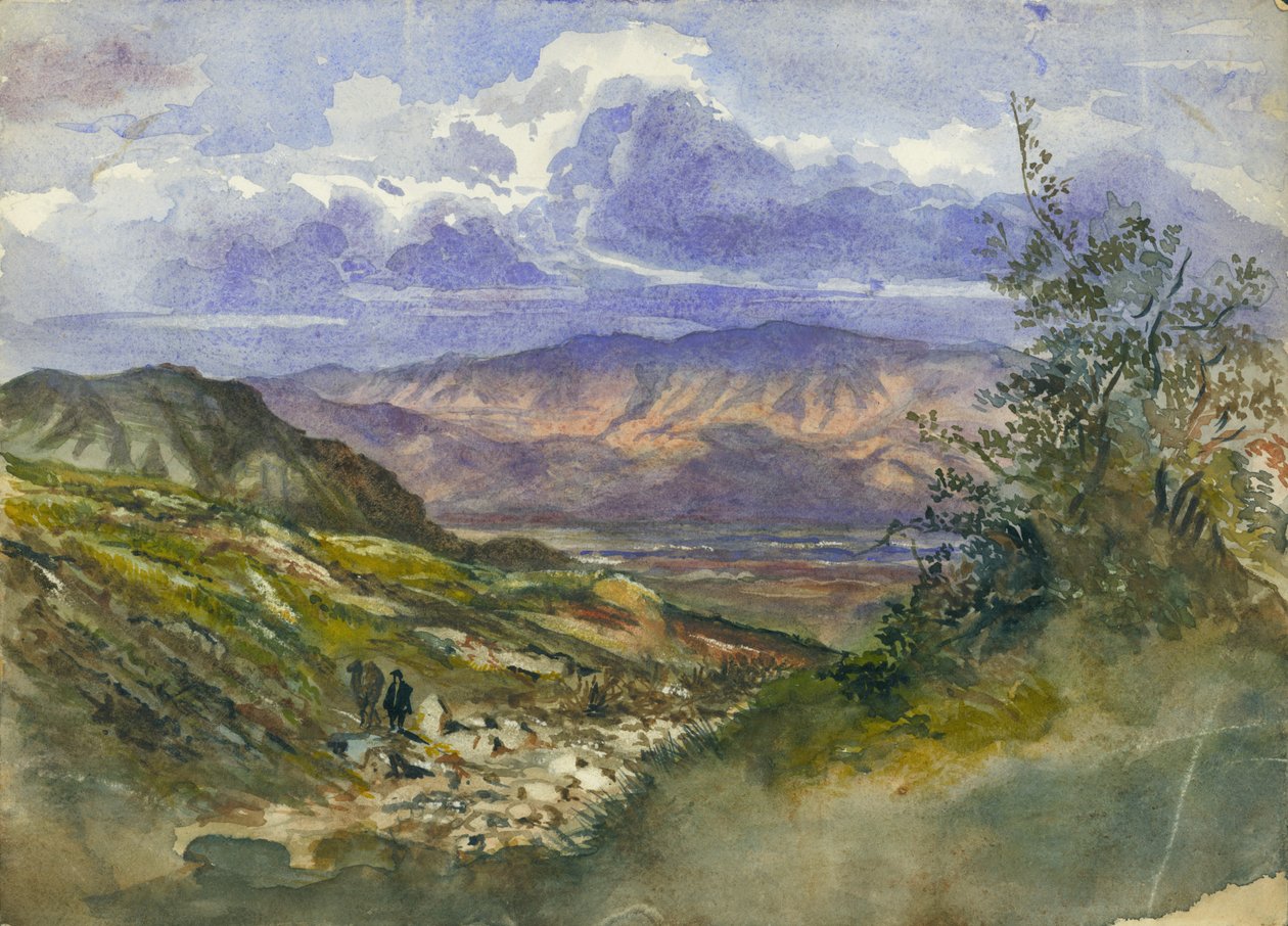 Vale do Jordão olhando para o leste para o Monte Gileade (wc e lápis sobre papel) de Claude Conder