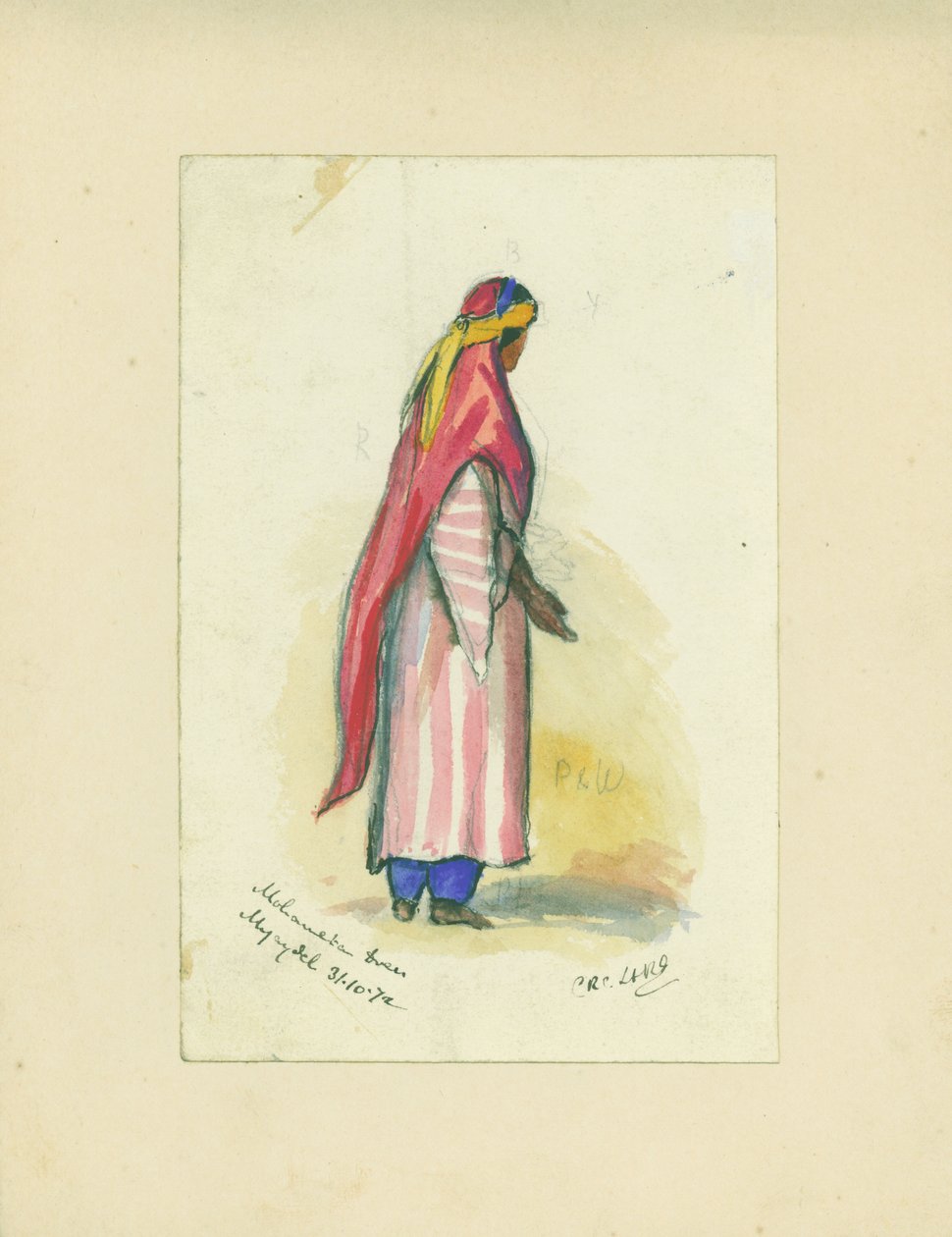 Mohametan Dress, Mujaydel, 1872 (wc e lápis sobre papel) de Claude Conder