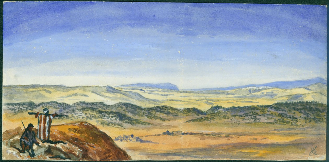 Planície de Esdraelon und Carmel, Vista de Ras el&39;Akrah, 1872 (wc e lápis sobre papel) de Claude Conder