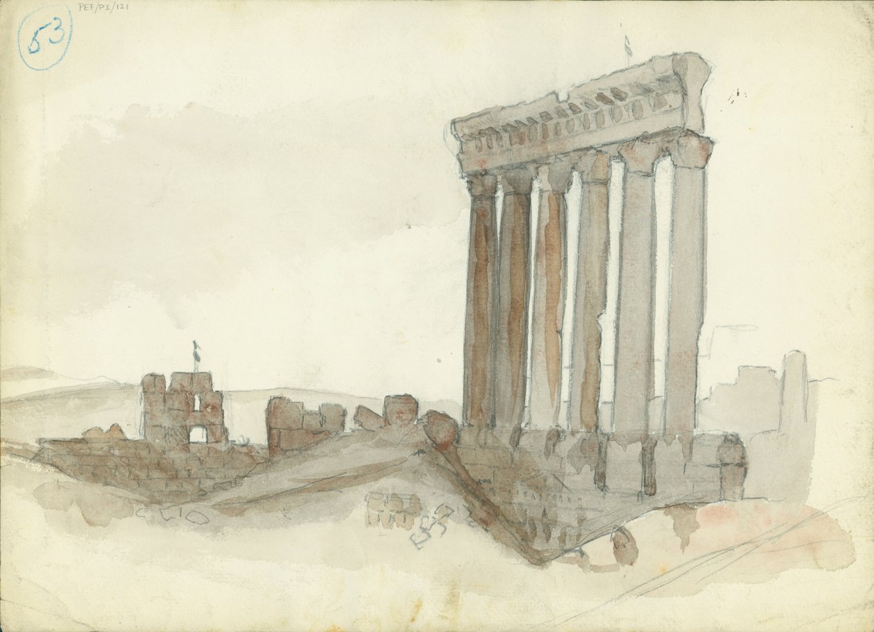 Templo de Júpiter, Baalbeck (wc e lápis sobre papel) de Claude Conder