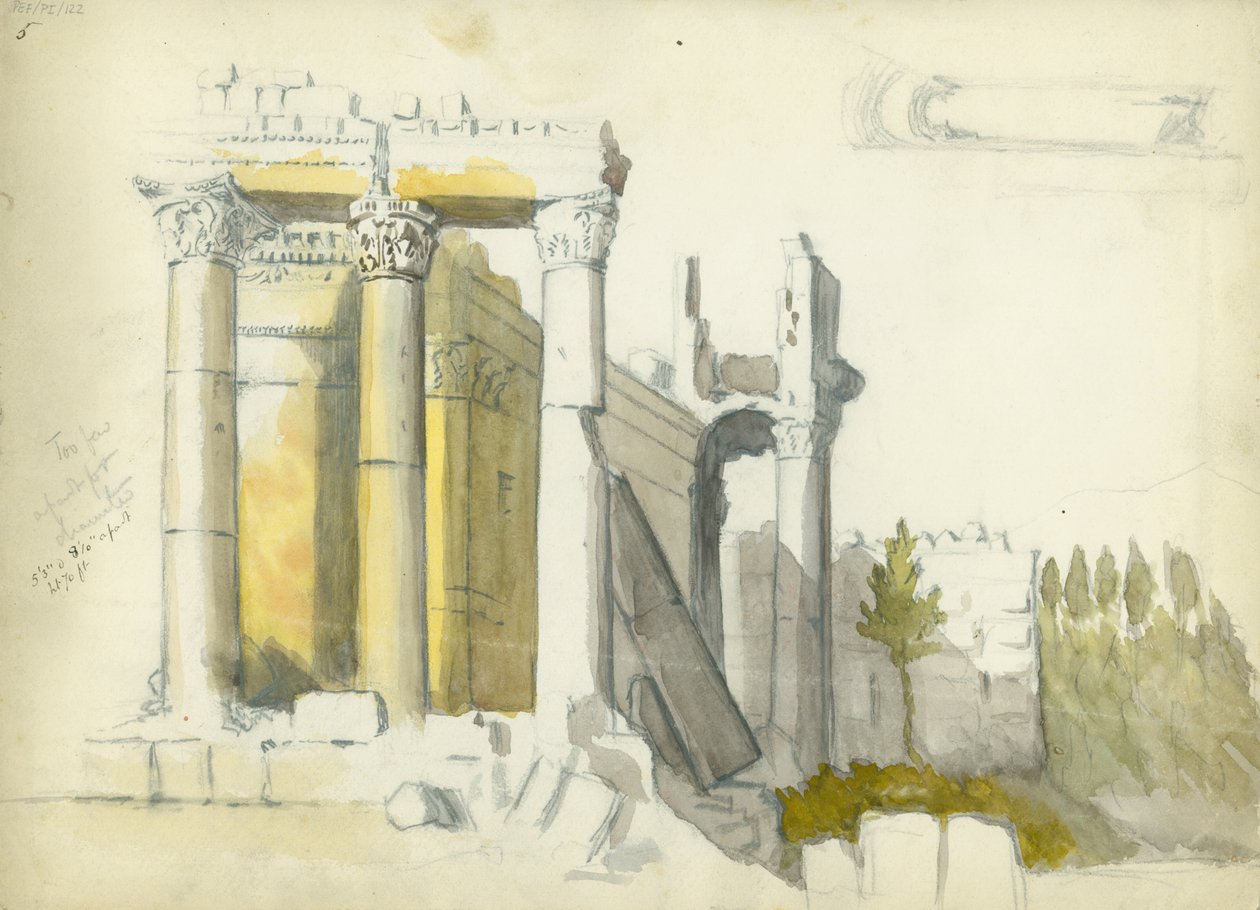 Templo de Júpiter, Baalbeck (wc e lápis sobre papel) de Claude Conder