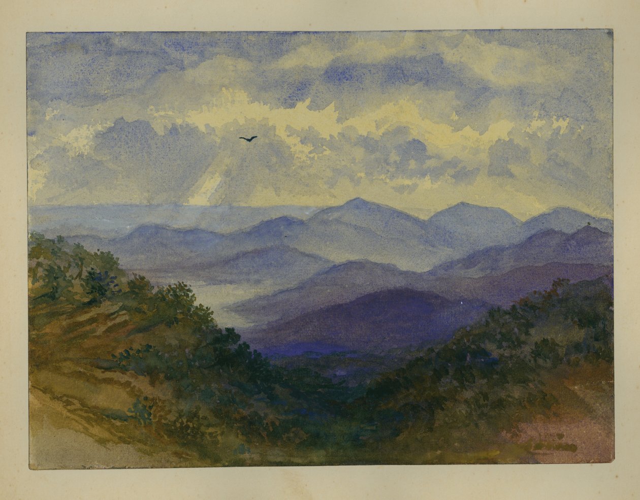 Vista para o Mar Mediterrâneo (wc e lápis sobre papel) de Claude Conder