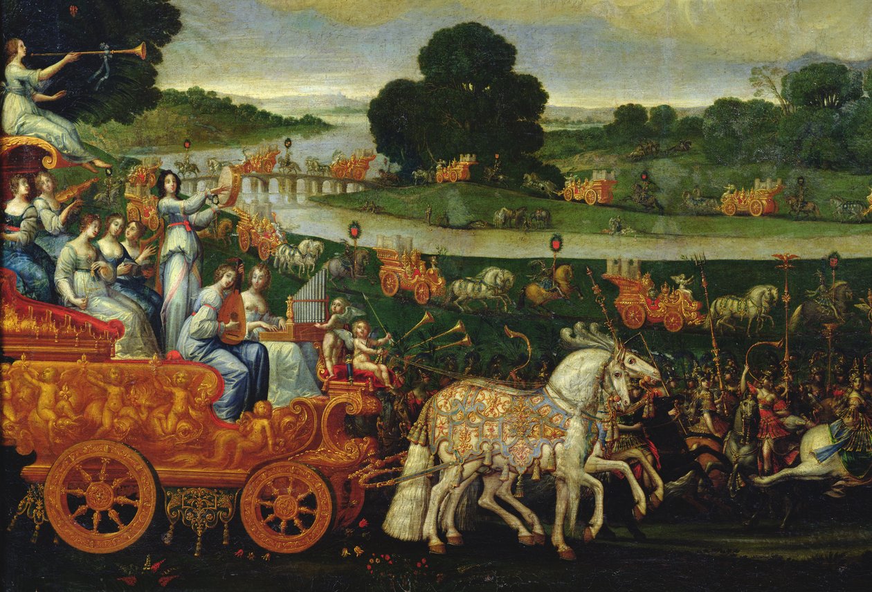 Terra, detalhe da carruagem esquerda com nove musas, c.1640-41 de Claude Deruet