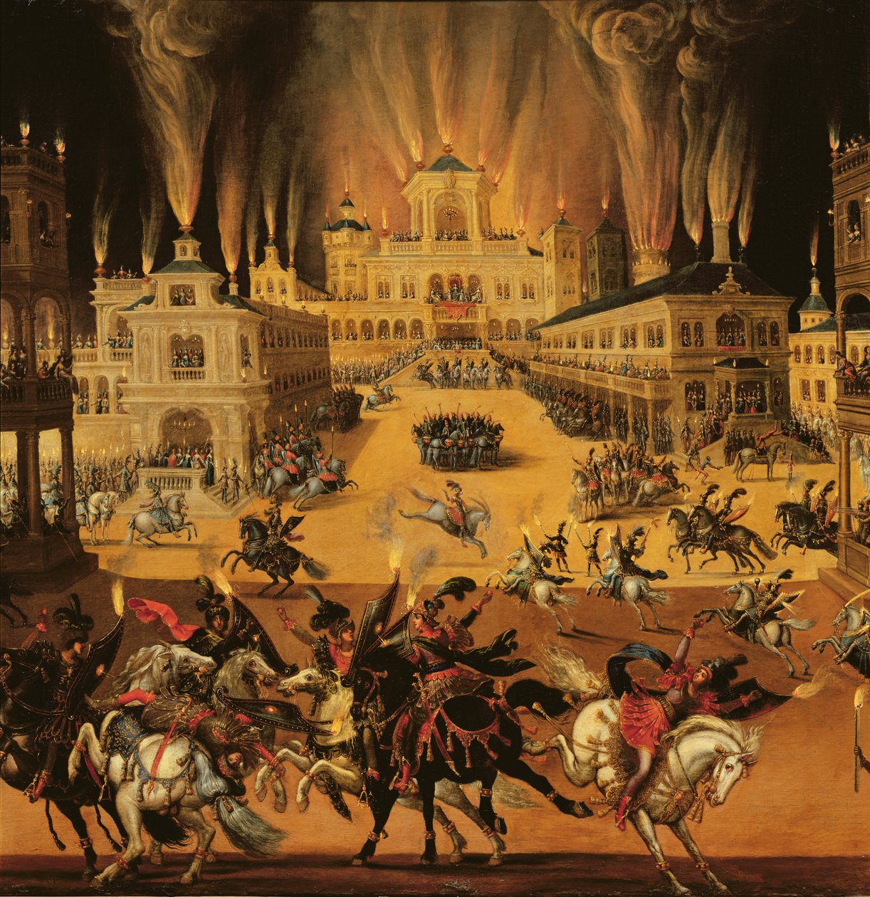 Fogo, detalhe de fogos de artifício, c.1640-41 (detalhe de 387335) de Claude Deruet