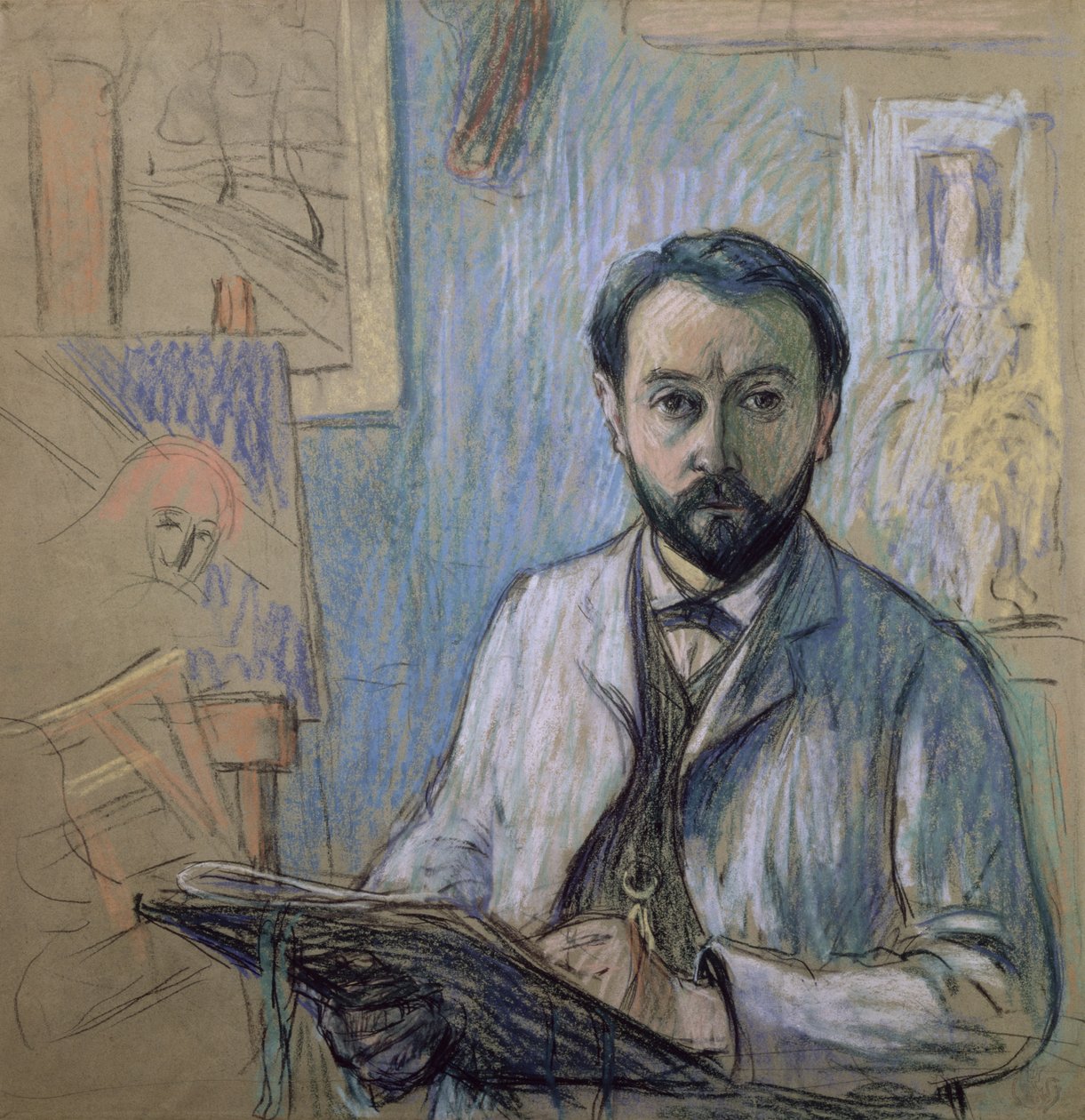 Auto-retrato em seu estúdio, 1889 (pastel sobre papel) de Claude Emile Schuffenecker