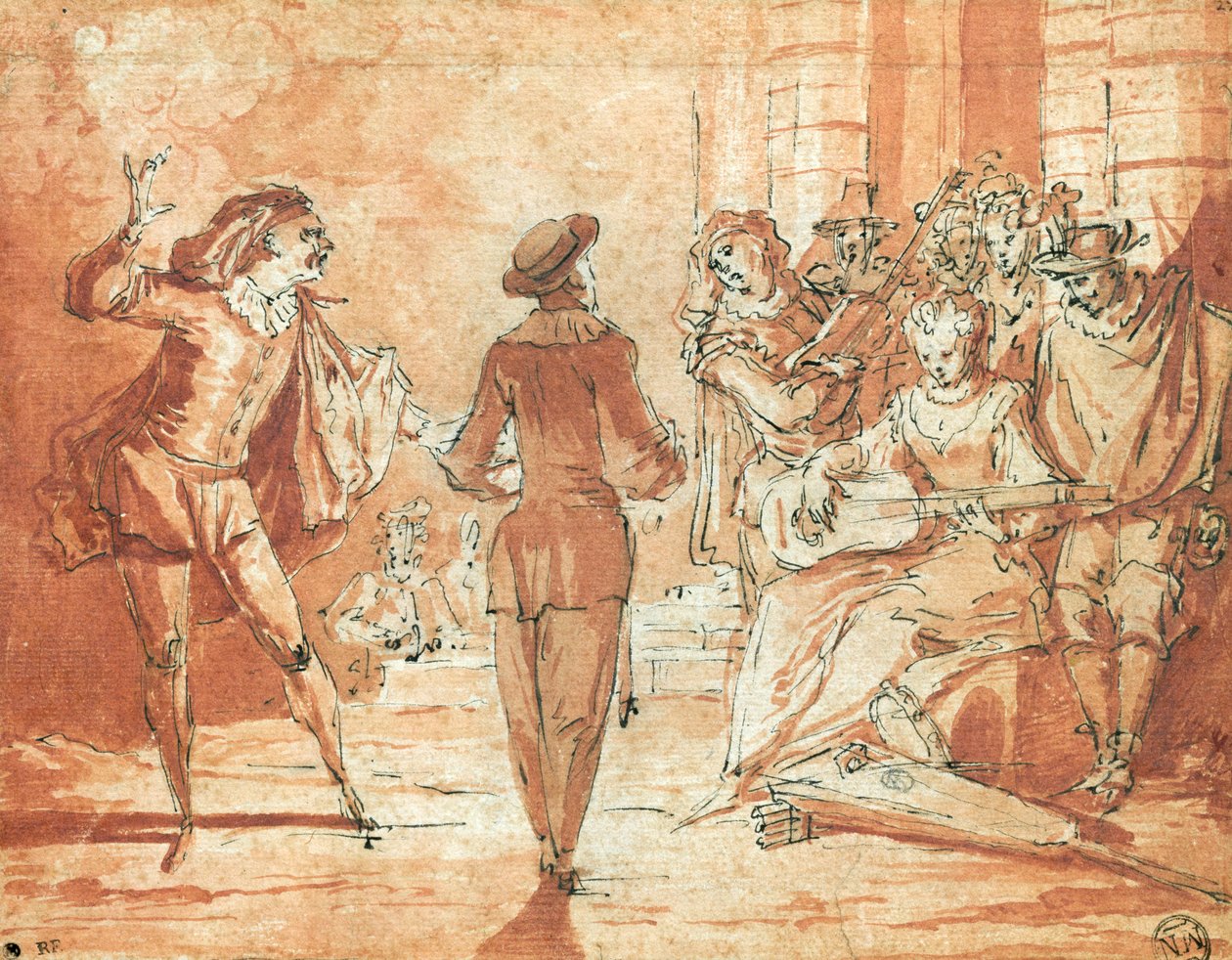 Cena Teatral (caneta e tinta e otimista no papel) de Claude Gillot