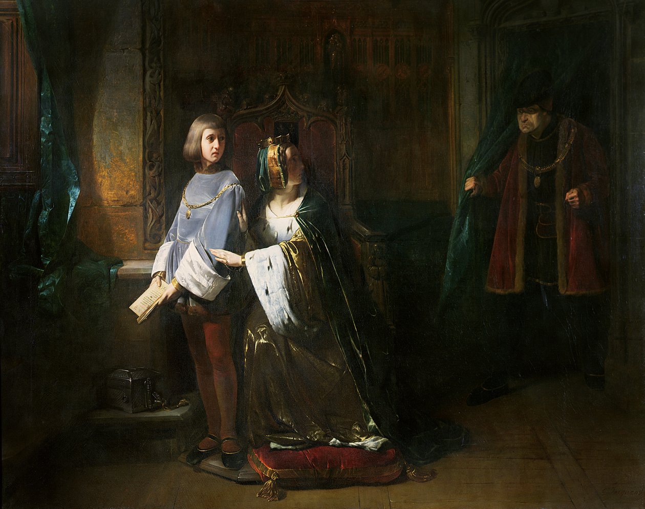 Louis XI da França surpreendendo a rainha instruindo o Dauphin ao contrário de sua vontade de Claude Jacquand