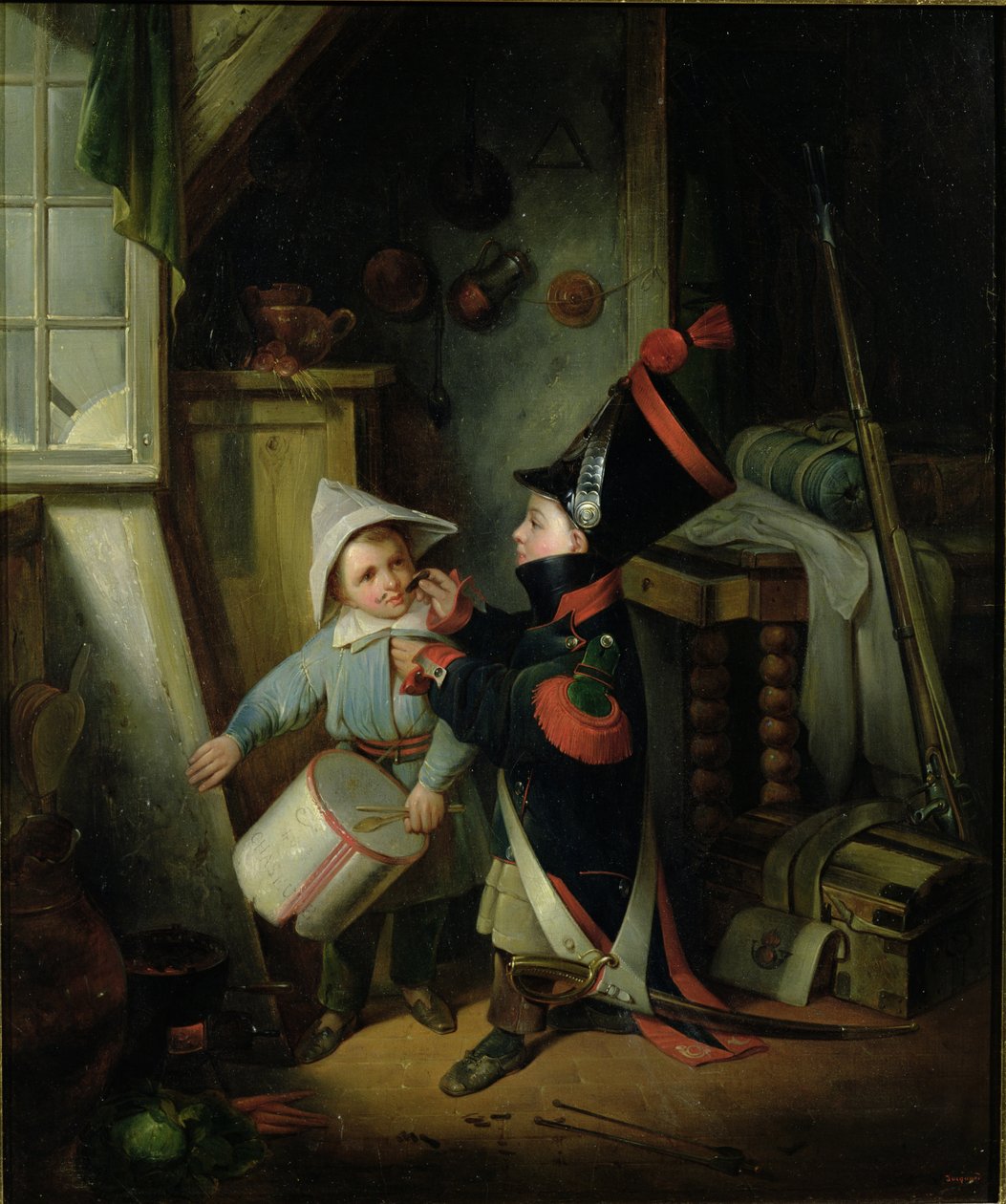 Dois meninos se vestindo como soldados de Claude Jacquand