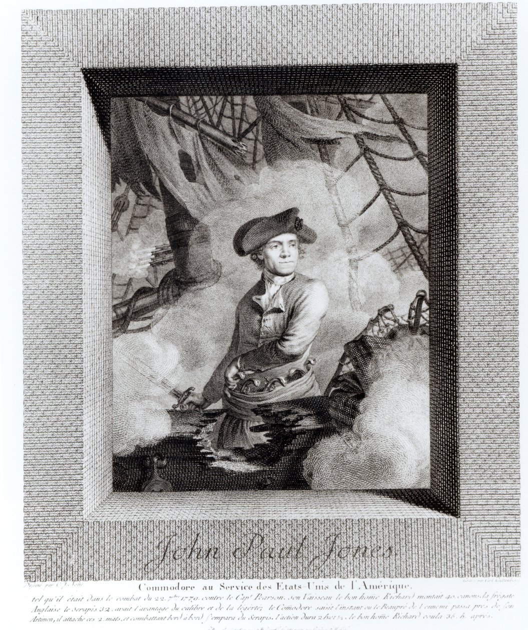 John Paul Jones, Comodoro ao serviço dos Estados Unidos da América, gravado por Carl Guttenberg (1743-90) de Claude Jacques Notte