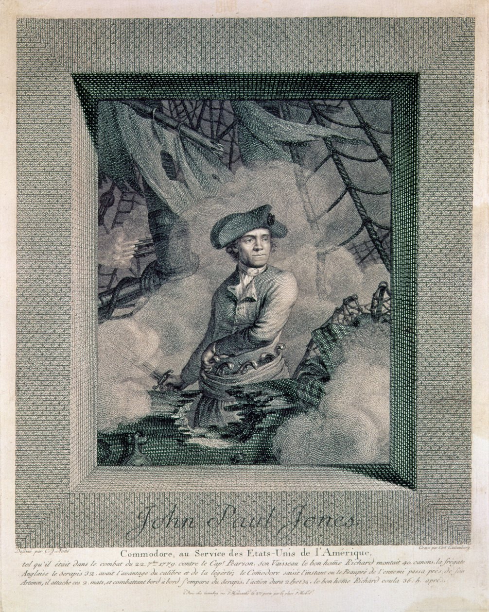 Retrato de João Paulo Jones, gravado por Carl Guttenberg (1743-90), c.1781 de Claude Jacques Notte