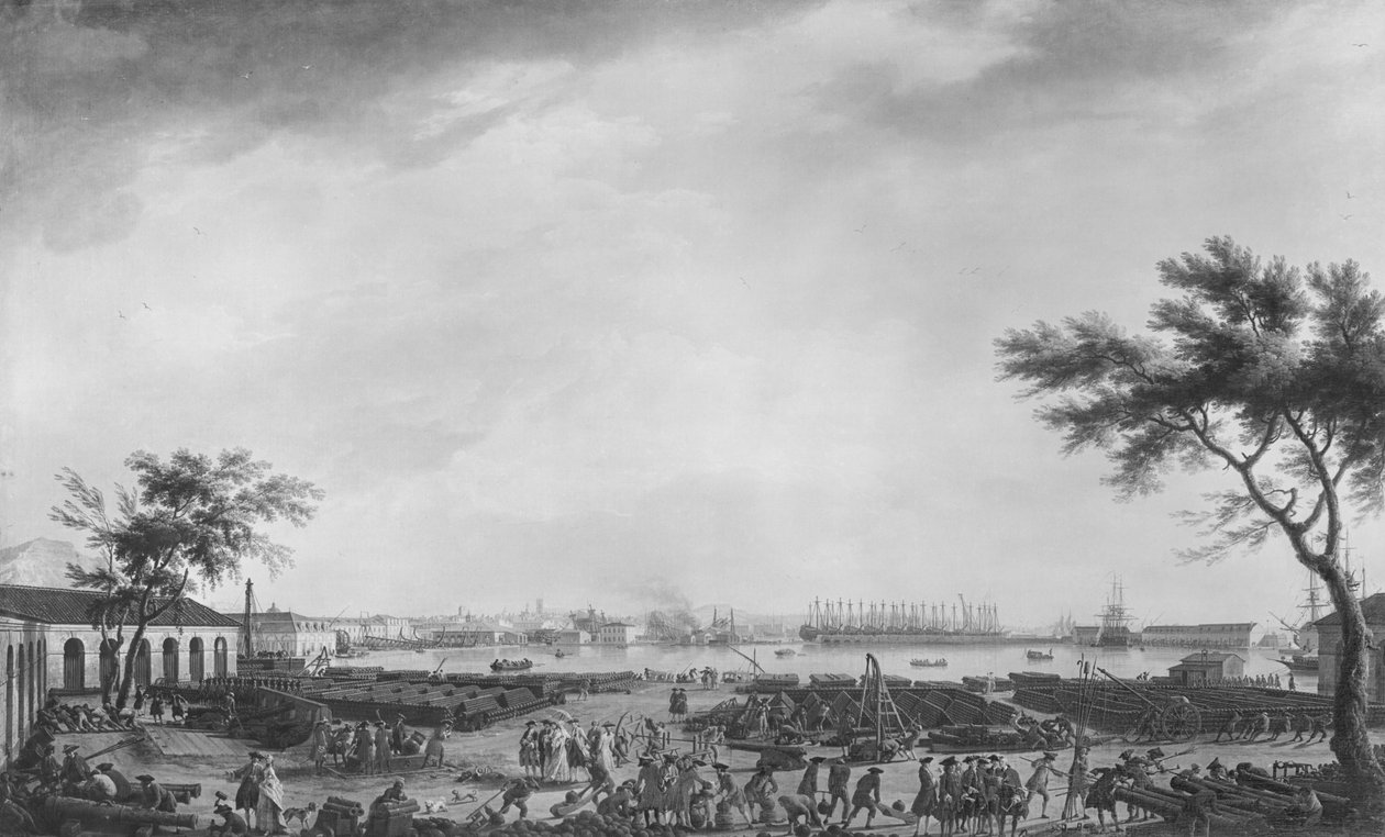Novo porto e arsenal de Toulon, visto do depósito de artilharia, 1755 de Claude Joseph Vernet