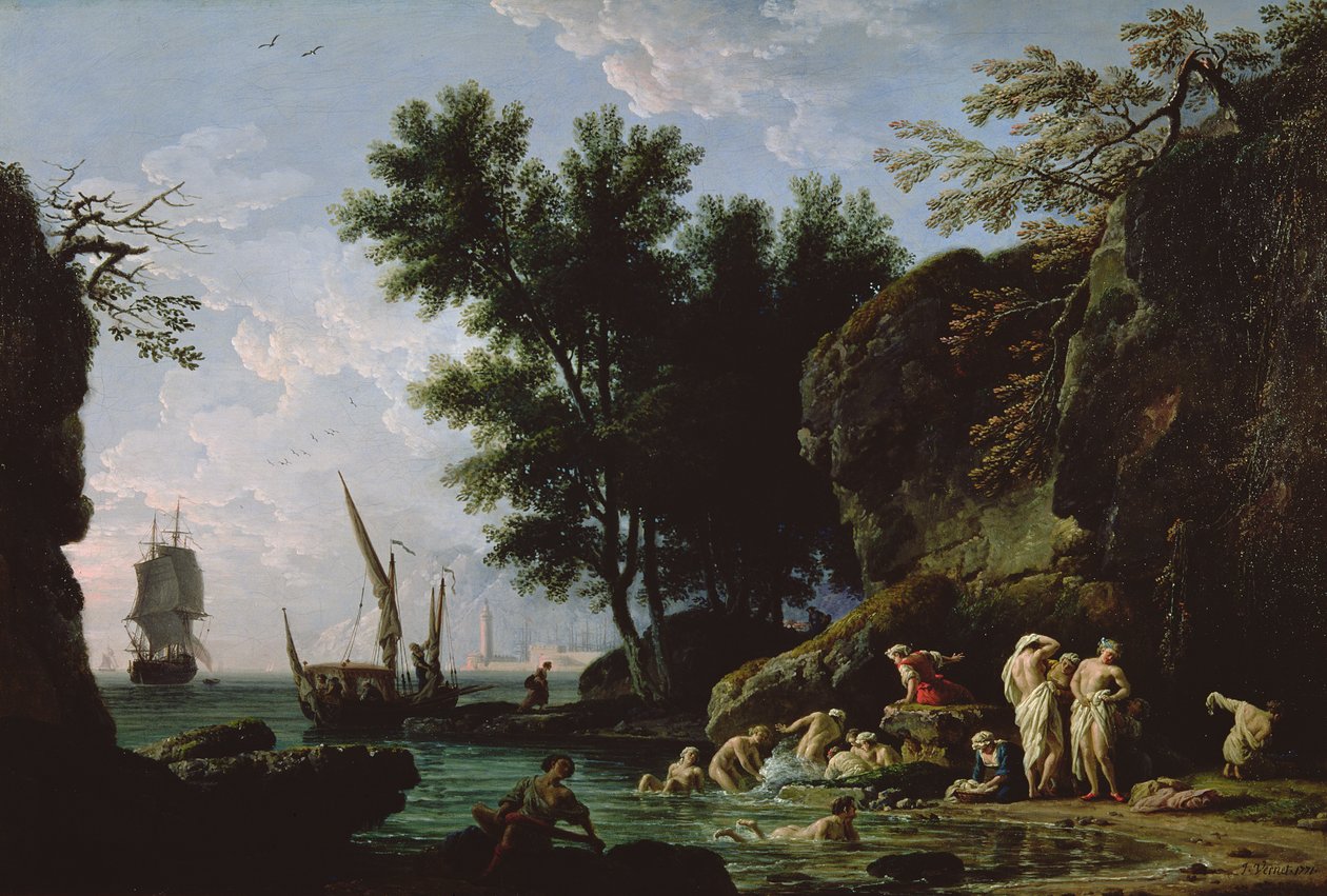 Ninfas tomando banho de manhã de Claude Joseph Vernet