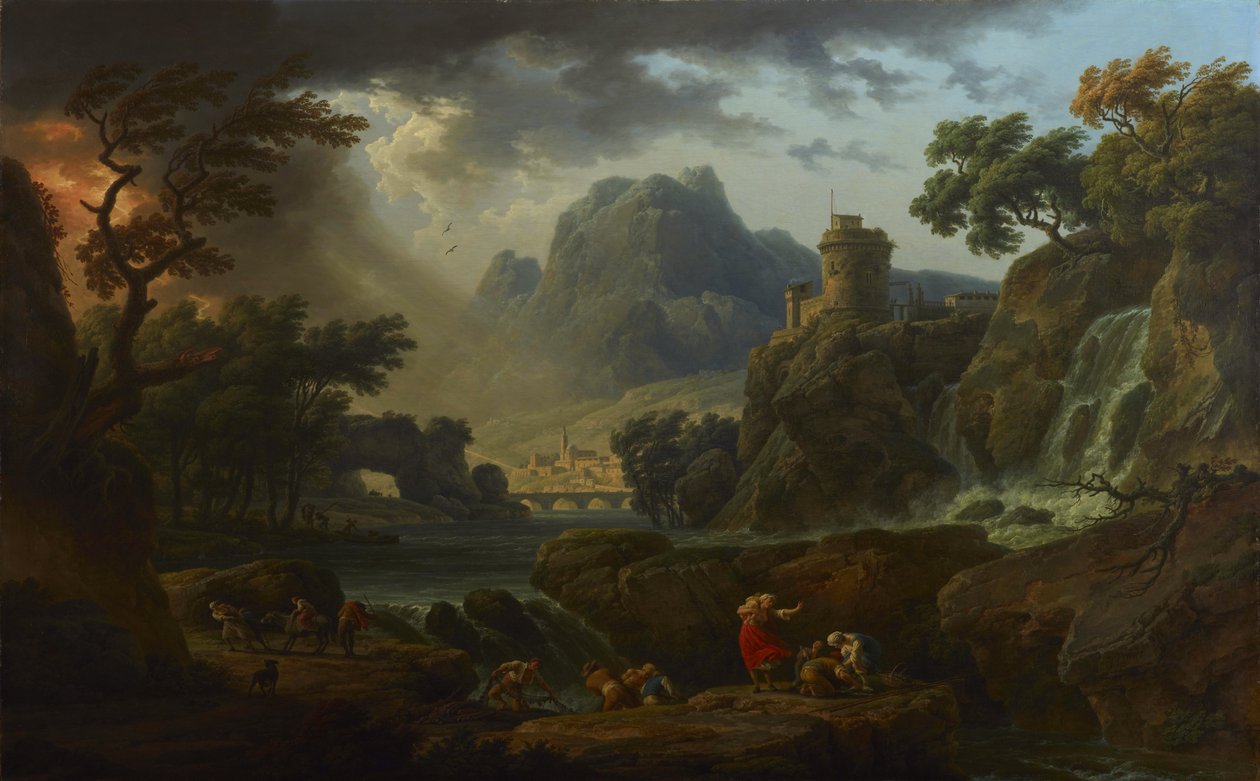 Paisagem montanhosa com tempestade de Claude Joseph Vernet