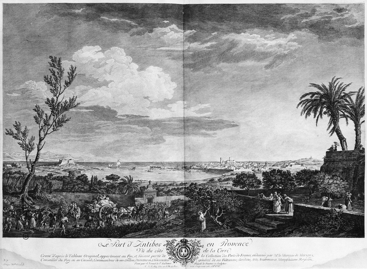 Porto de Antibes, na Provença, série de &39;Les Ports de France&39;, gravada por Charles Nicolas Cochin, o Jovem (1715-1790) e Jacques Philippe Le Bas (1707-83), 1762 (gravura et burin) de Claude Joseph Vernet