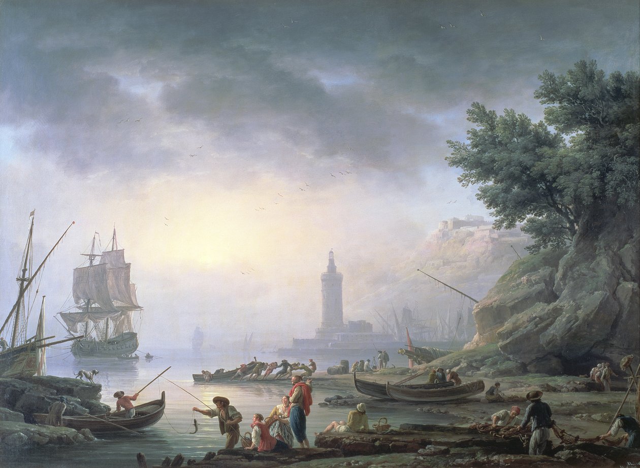Porto no alvorecer, 1751 de Claude Joseph Vernet