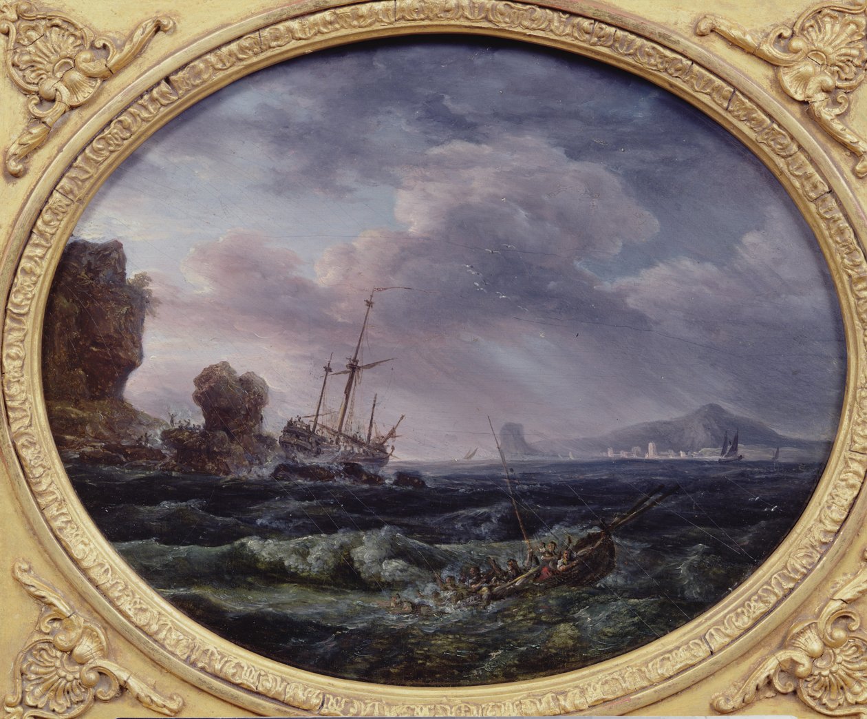 Naufrágio (óleo sobre madeira) de Claude Joseph Vernet