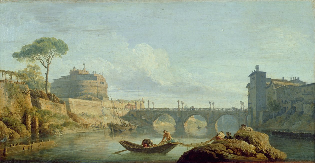 A ponte e o castelo Sant&39;Angelo, 1745 de Claude Joseph Vernet