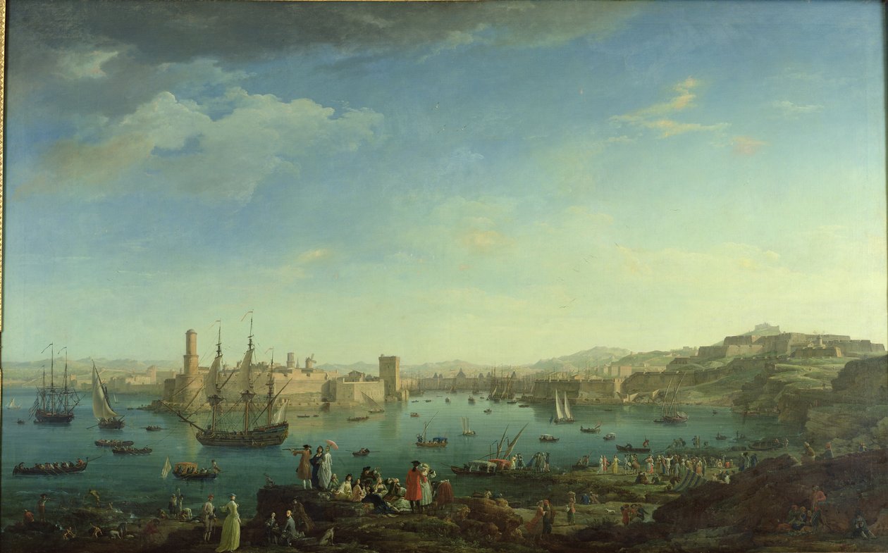 A entrada para o porto de Marselha, 1754 de Claude Joseph Vernet