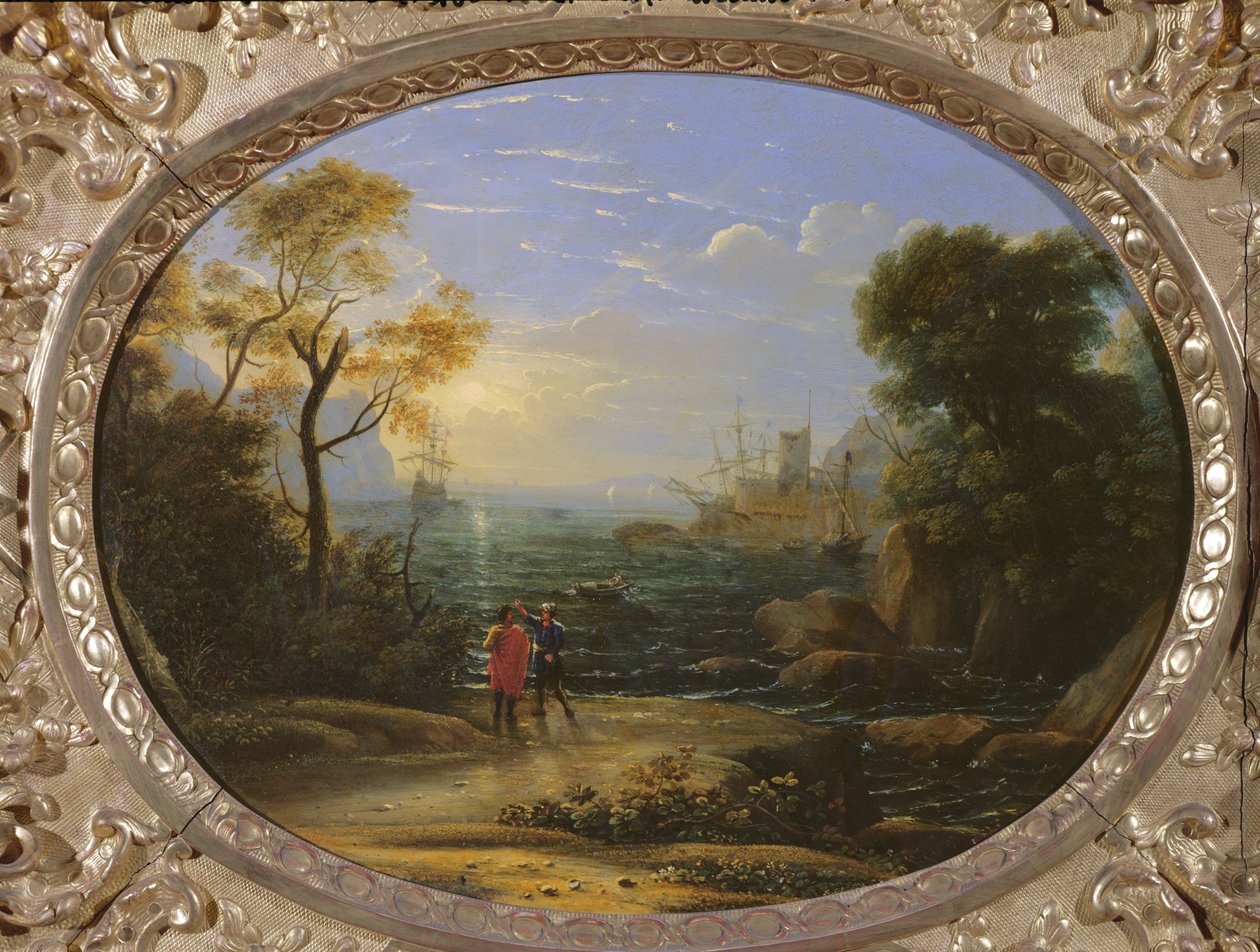 Paisagem costeira ao pôr do sol de Claude Lorrain