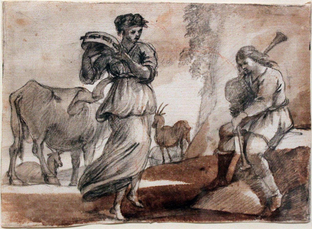 Dançarino com Tambourine e Bag-Piper de Claude Lorrain