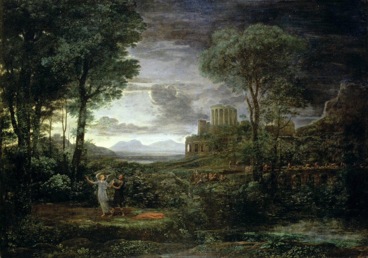 Paisagem com Jacob Lutando com o Anjo, ou Noite, 1672 de Claude Lorrain