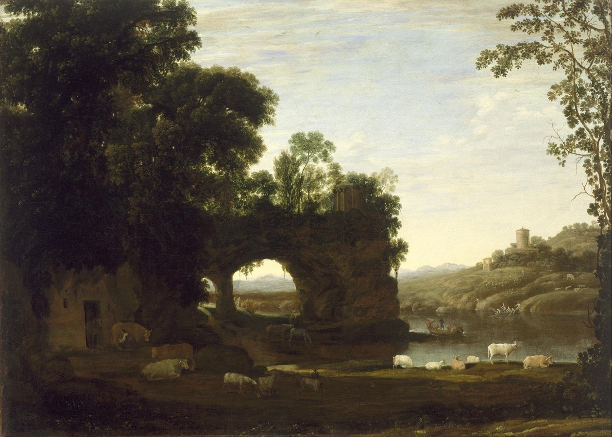 Paisagem, com, um, arco pedra, e, rio de Claude Lorrain