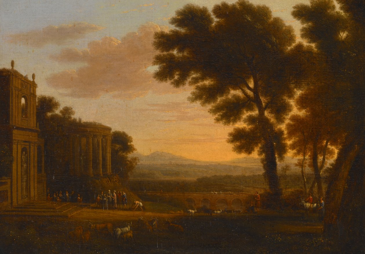 Paisagem com o Pai da Psiquê Sacrificar-se no Templo de Apollo de Milesian de Claude Lorrain