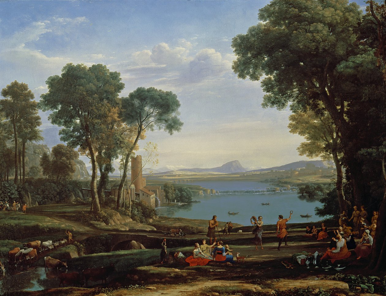 Paisagem com o casamento de Isaac e Rebeca (The Mill) 1648 de Claude Lorrain