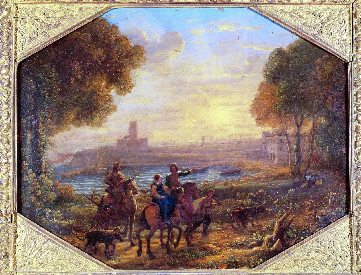 Paisagem com o porto de Santa Marinella (perto de Civitavecchia), c. 1639-40 (óleo em cobre) de Claude Lorrain