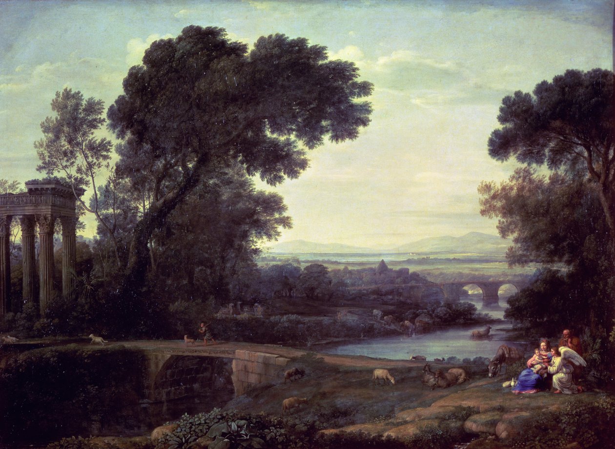 Meio-dia ou paisagem com o resto na fuga para o Egito, 1661 de Claude Lorrain