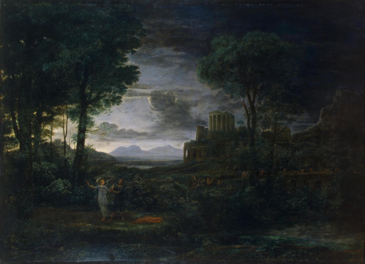 Paisagem com Jacob lutando com o Anjo (Noite) de Claude Lorrain