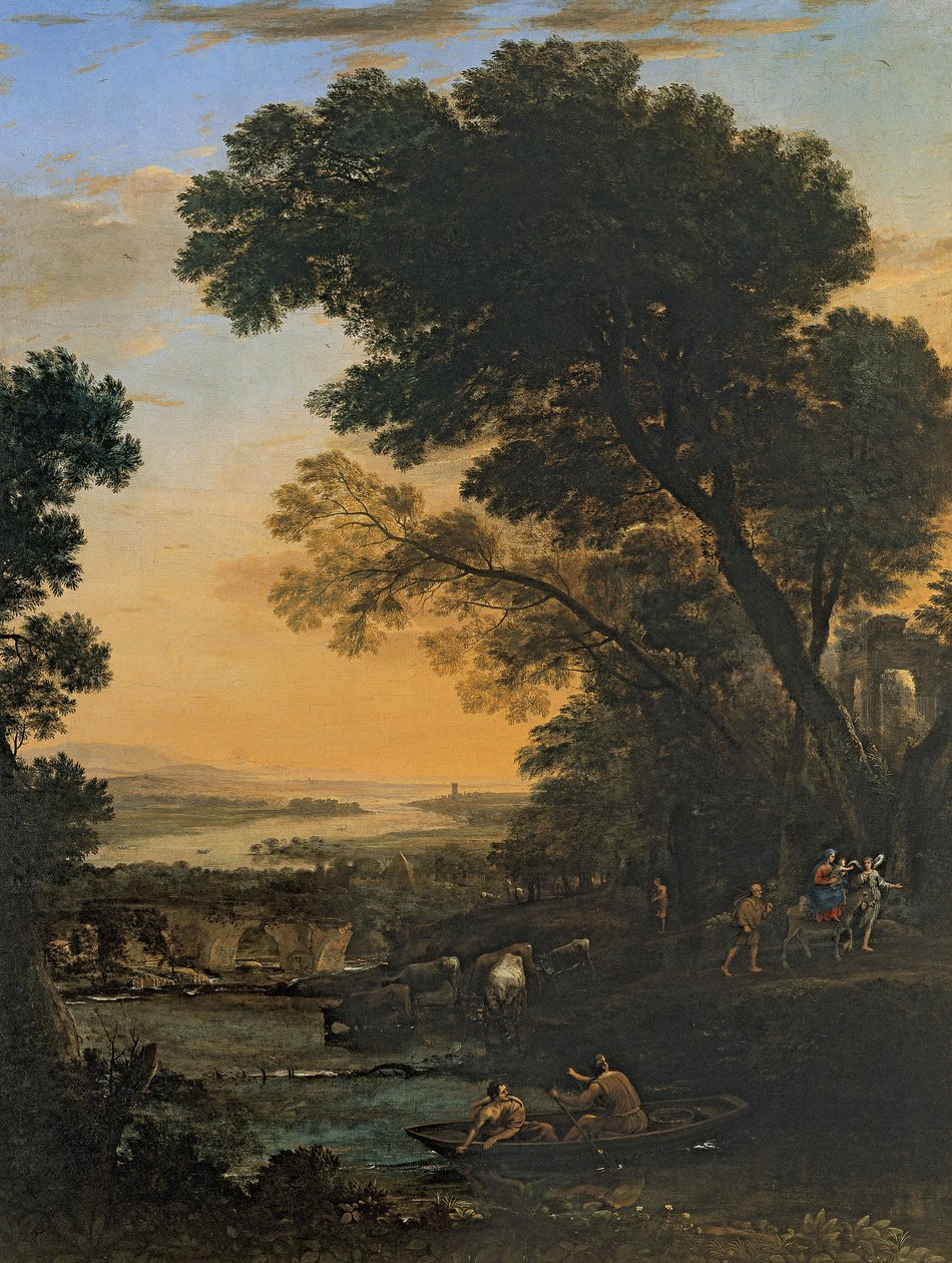 Paisagem idílica com voo para o Egito de Claude Lorrain
