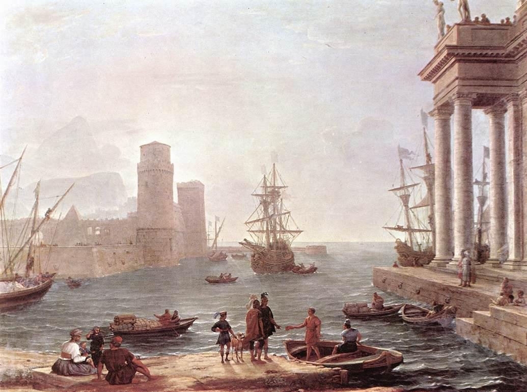 Cena portuária com a saída de Ulysses da terra das Feaci de Claude Lorrain