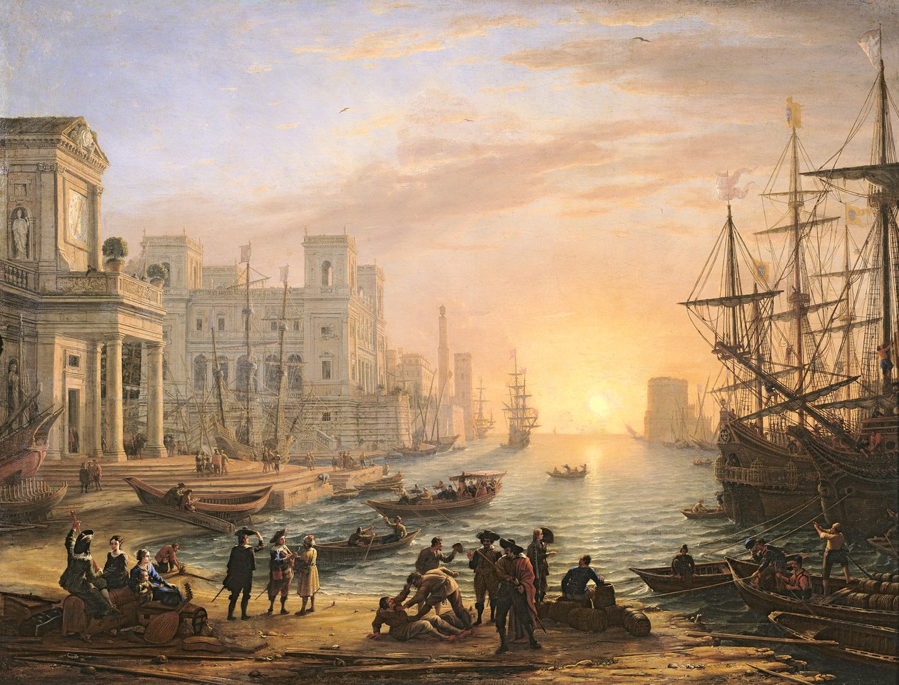 Porto marítimo ao pôr do sol de Claude Lorrain