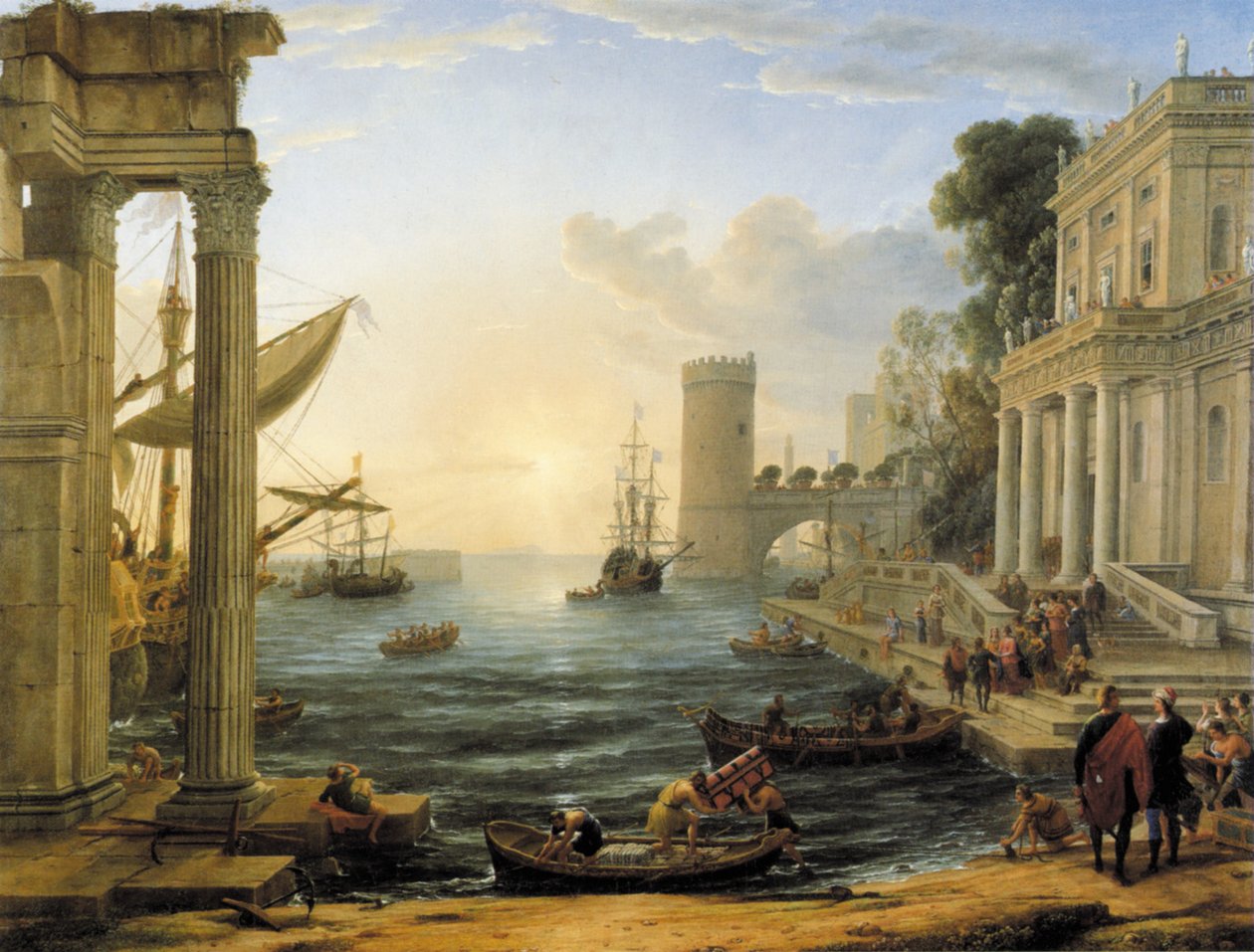 Porto marítimo com embarque da rainha de Saba de Claude Lorrain