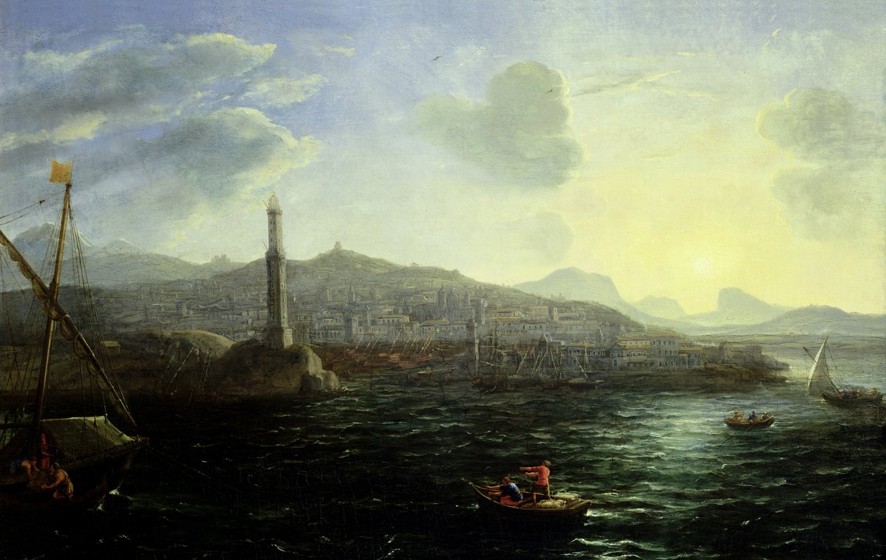O porto de Gênova, vista para o mar de Claude Lorrain