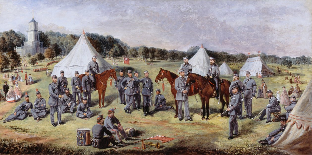 O 1º Batalhão Administrativo dos Voluntários de Norfolk em Gunton Park, 1864 de Claude Lorraine R.W Nursey
