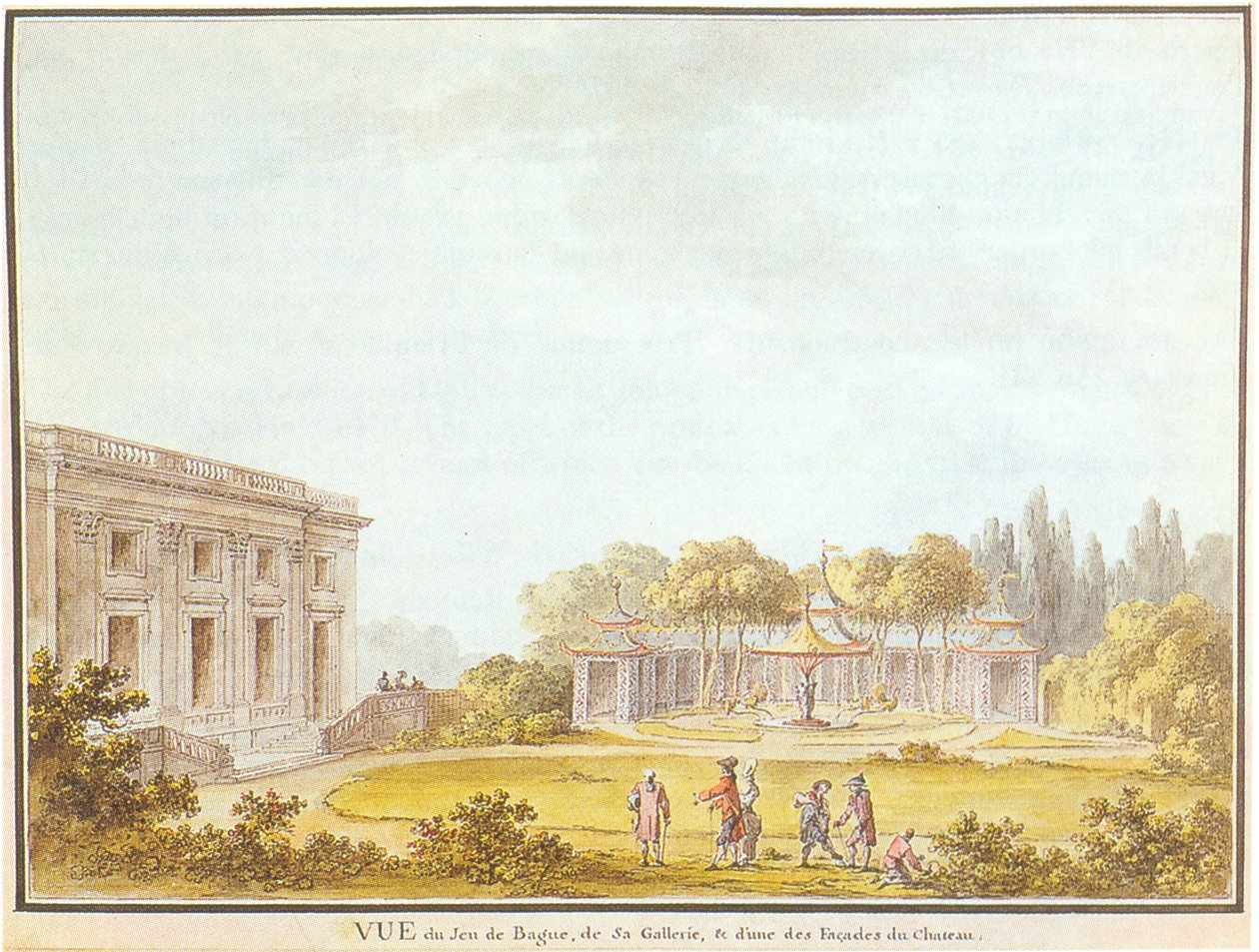 Vista do Ring Game, a galeria e uma das fachadas do castelo de Claude Louis Chatelet