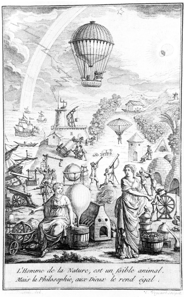 Alegoria feita durante o período da Revolução Francesa, ilustrando os benefícios para a humanidade das descobertas técnicas e científicas. de Claude Louis Desrais