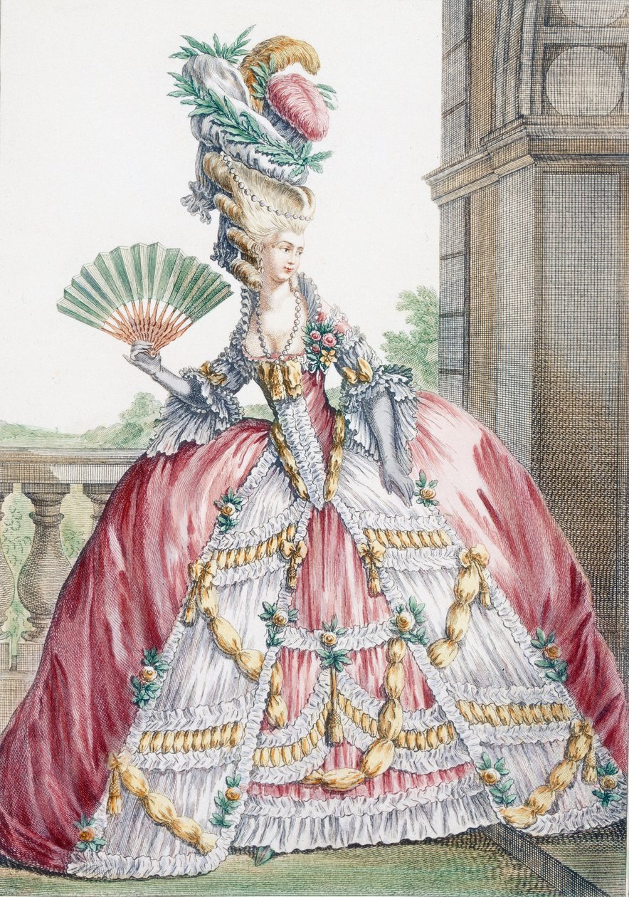Grande vestido francês, gravado por Voysard, placa de &39;galerias de moda francesa e trajes&39;, c.1778-87 de Claude Louis Desrais