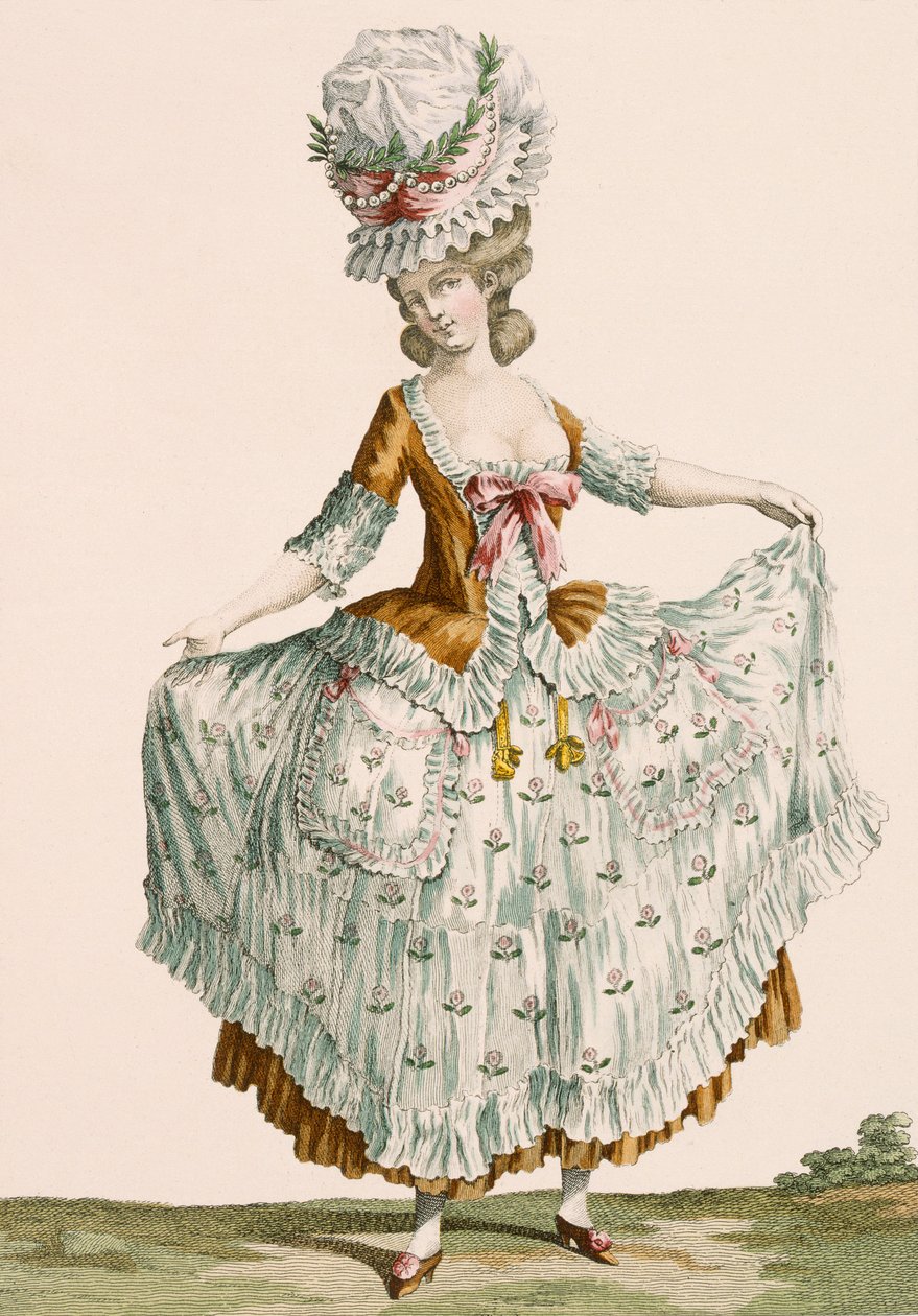 Vestido de noite estilo senhora, gravado por Voysard, placa nº64 de &39;Galeries des Modes et Costumes Francais&39;, c.1778-87 de Claude Louis Desrais